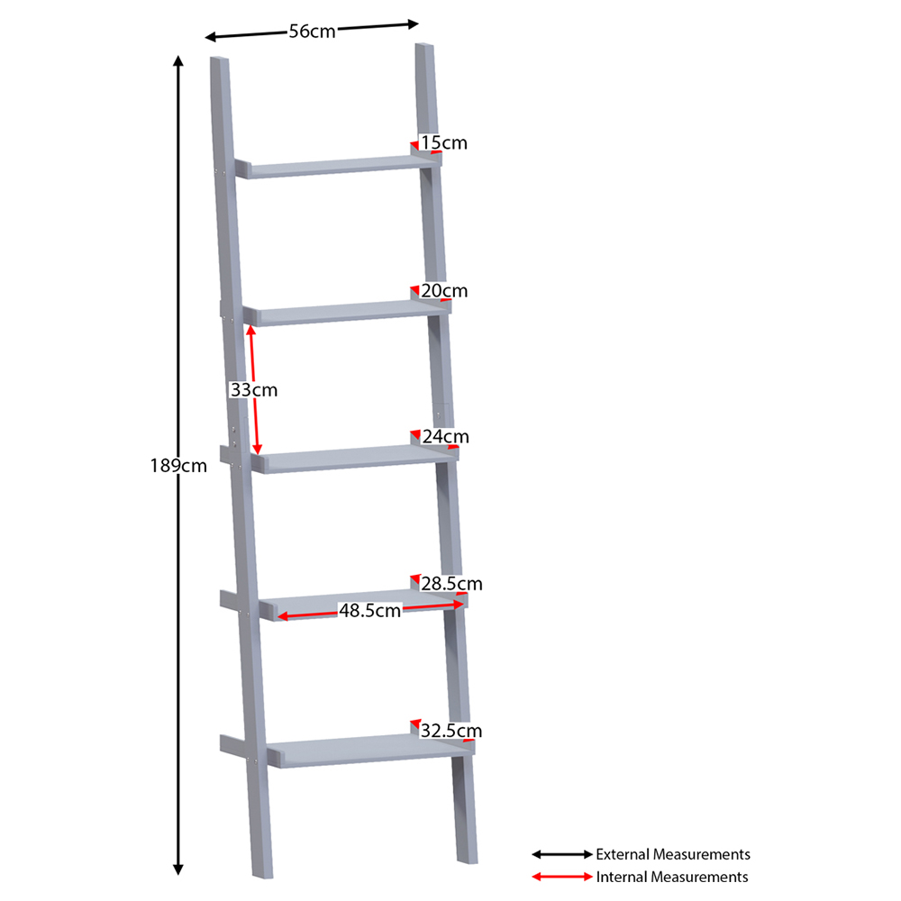 Vida Designs York 5 Shelf Grey Ladder Bookcase Image 7
