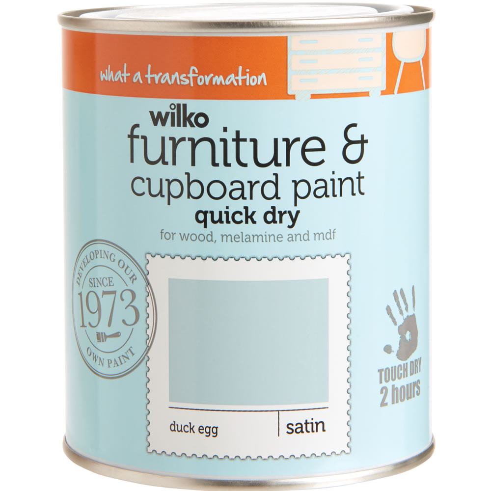 Wilko Duck Egg Quick Dry Satin Furniture and Cupbo ard Paint 750ml Image 1