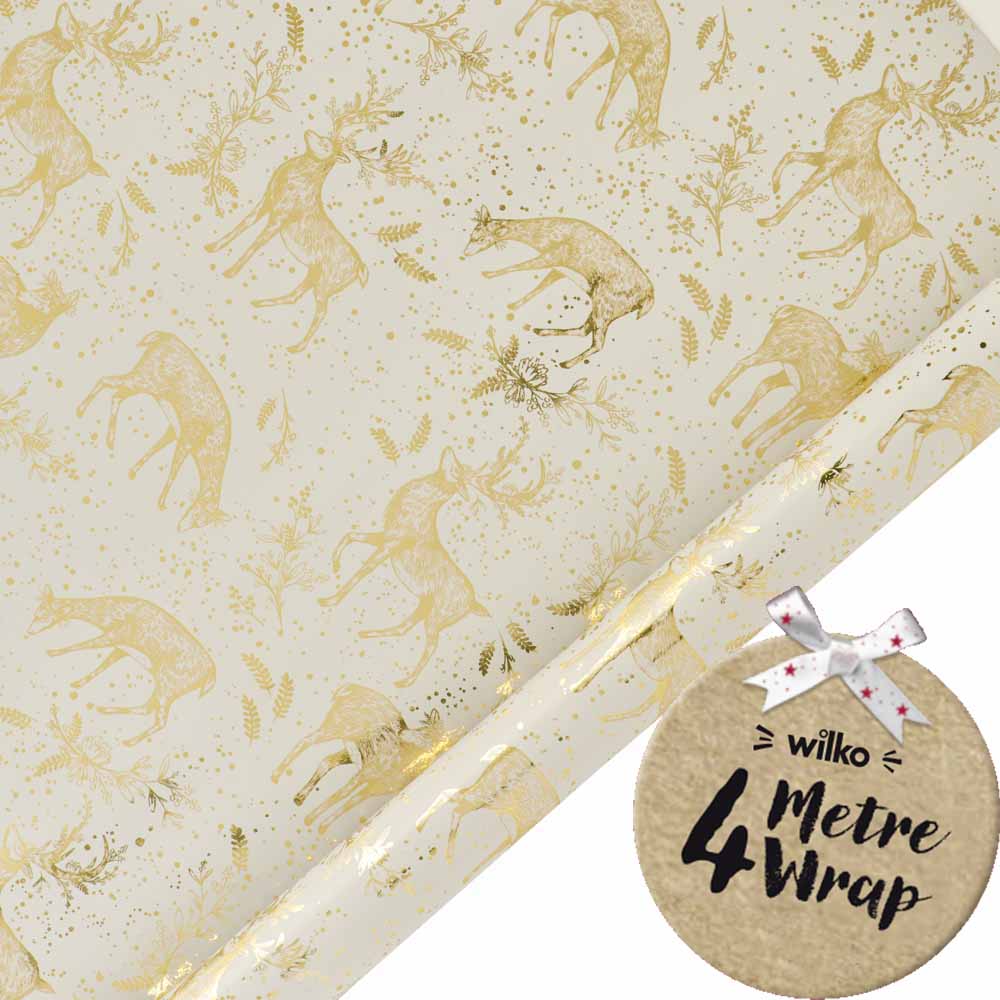 Wilko 4m Luxe Sparkle Gold Stag Christmas Wrapping  Paper Image 1