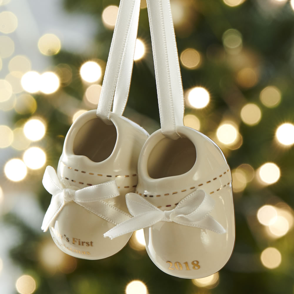 Wilko Christmas Kids Ceramic Baby's First Booties Christmas Tree Decoration Image 3