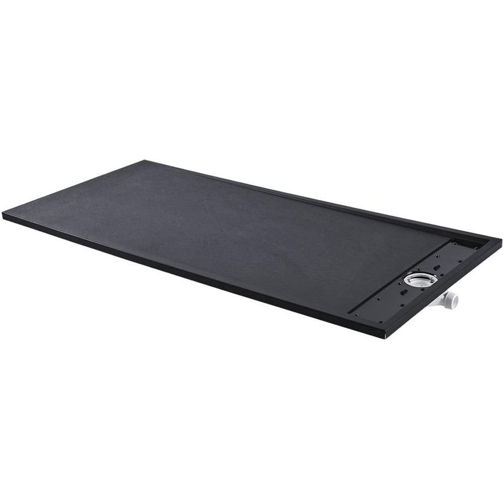 H&O Direct Black Sleek Rectangular Shower Tray with Drain 140cm Image 1