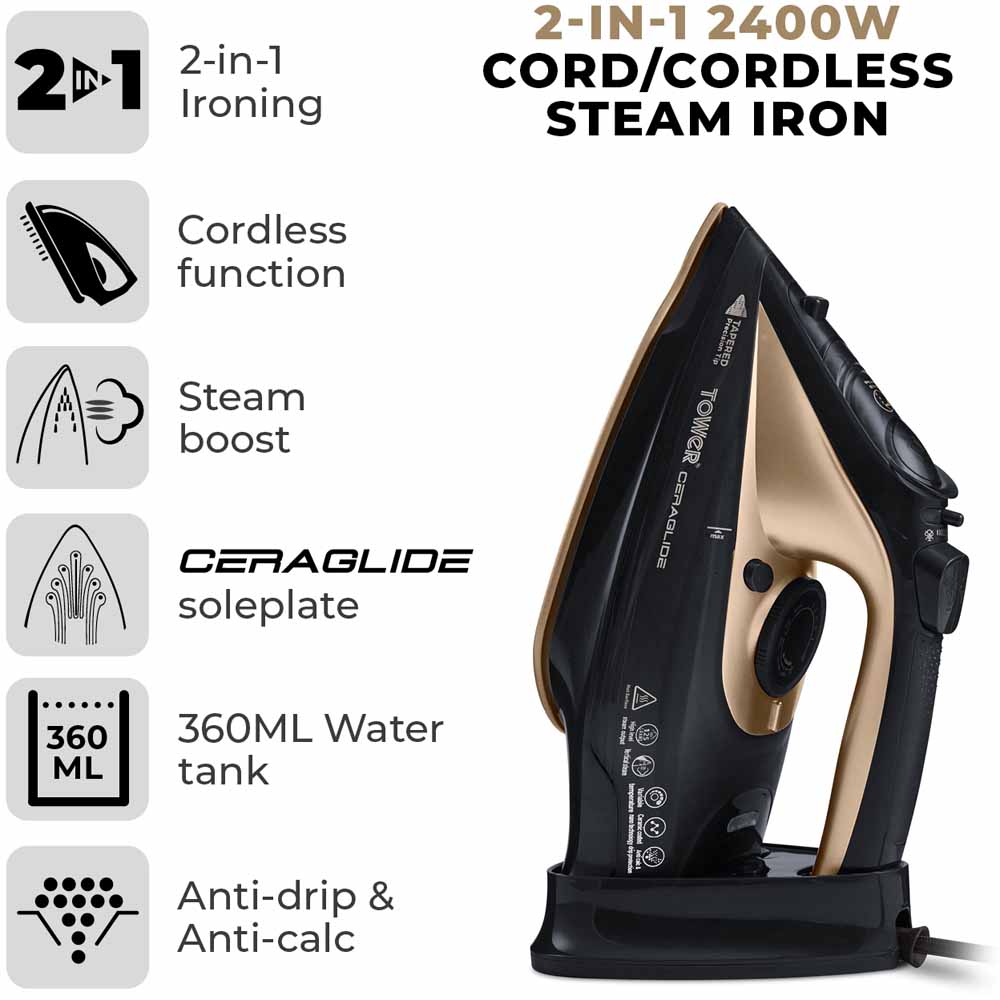 Tower CeraGlide Cord Cordless Iron 2400W   Image 2