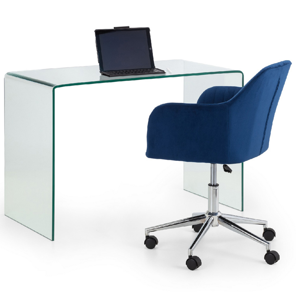Julian Bowen Amalfi Kahlo Glass Desk and Blue Swivel Office Chair Image 2