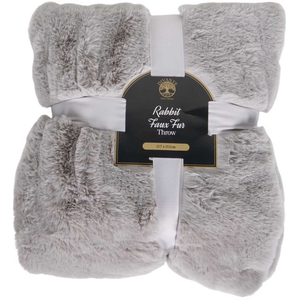 Soft Rabbit Faux Fur Throw - Grey Image 1