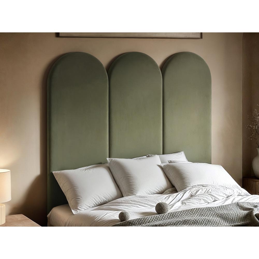 Solace+Co Cirrus Khaki Green Velvet Headboard Panel 3 Pack Image 3