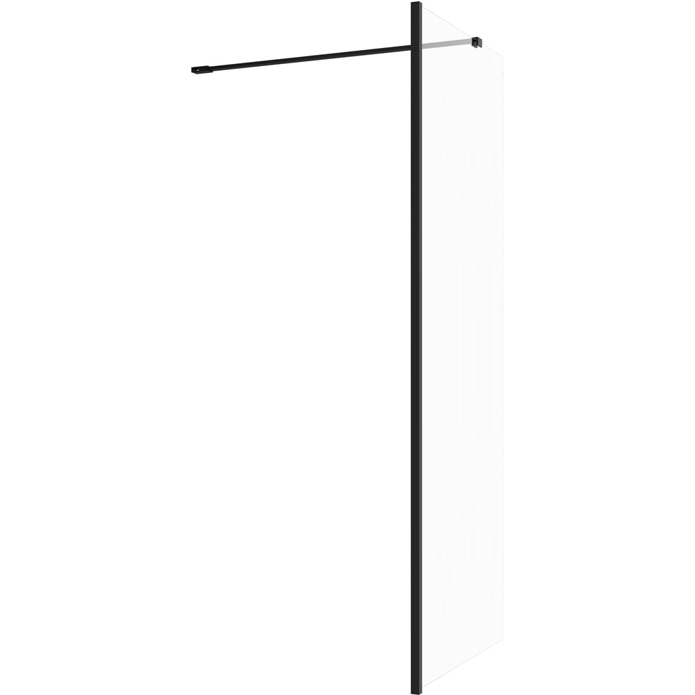 Bathstore Nero Glass Wetroom Shower Panel with Matt Black Profile and Side Bar 760mm Image 1