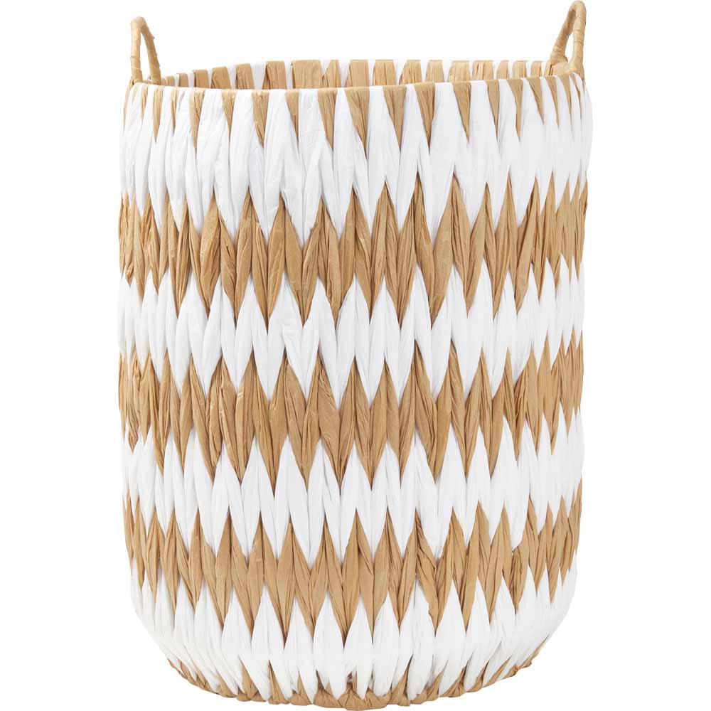 Wilko White Natural Stripe Paper Basket Large Wilko
