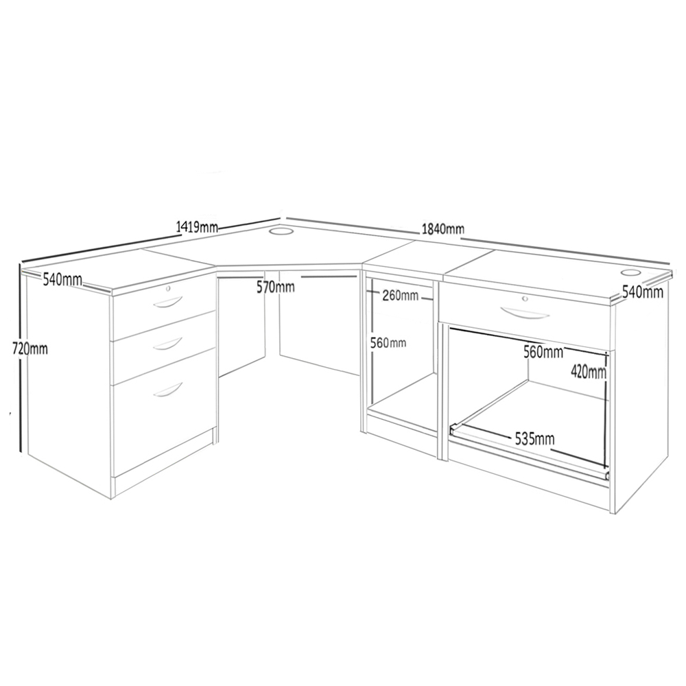 R White Cabinets 4 Drawer Corner Set-18 Computer Desk with Printer Shelf Brown Image 4