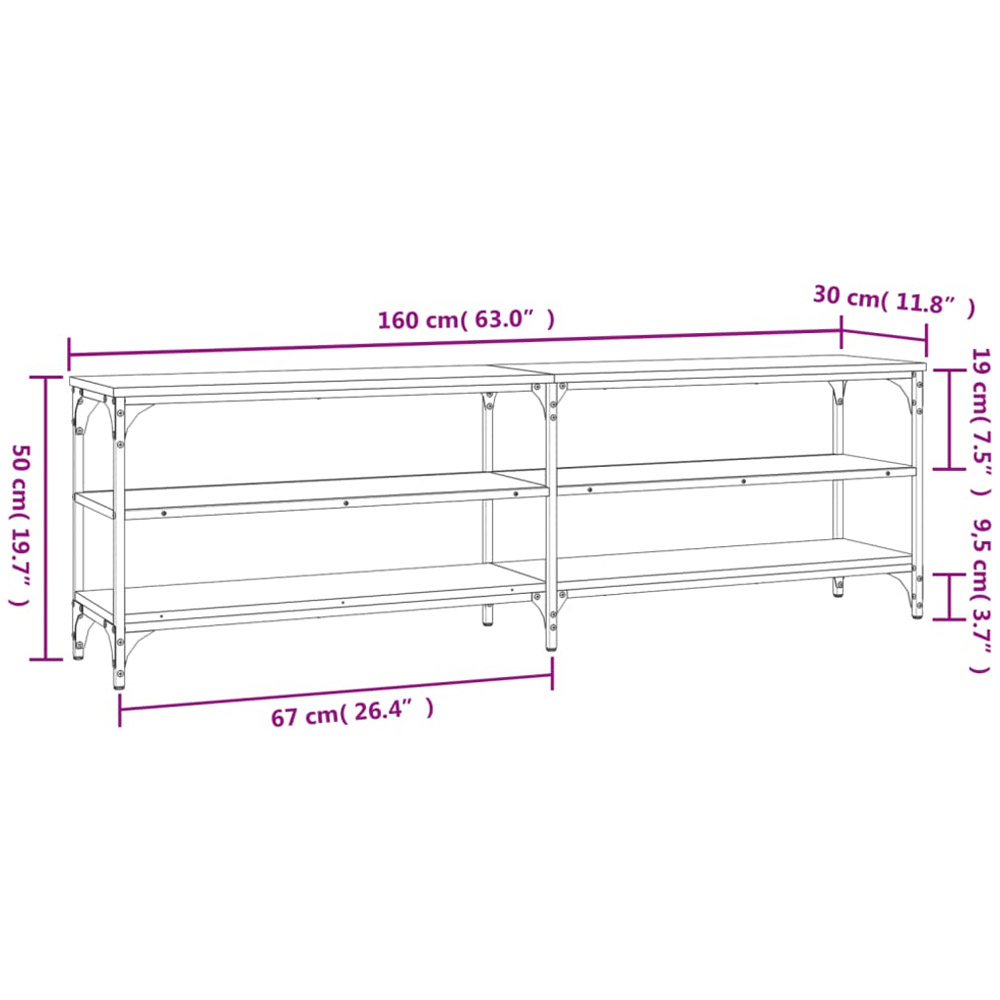 vidaXL 2 Open Shelf Sonoma Oak TV Cabinet with Metal Legs Image 9