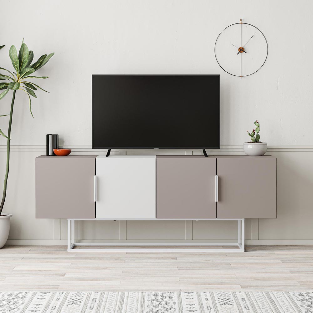 Decortie Tontini 4 Door Mocha Grey and White TV Unit Image 4