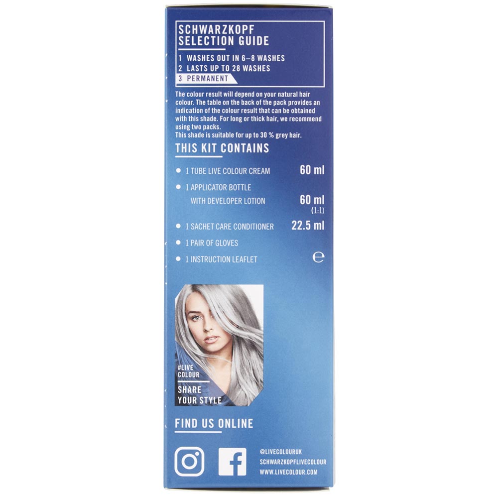 Schwarzkopf LIVE Urban Metallics Metallic U71 Silver Permanent Hair Dye Image 5