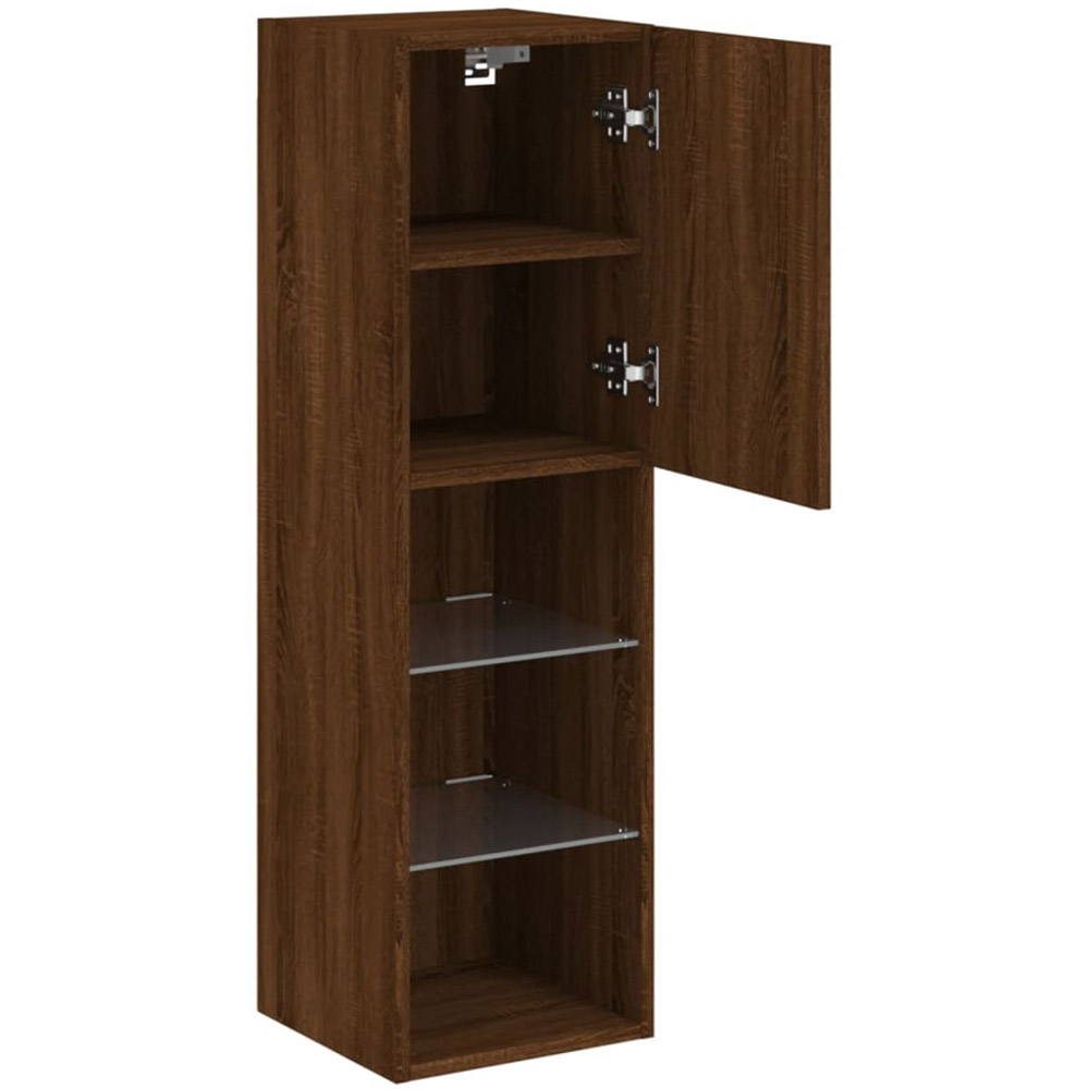 vidaXL Single Door 3 Open Shelf Brown Oak Narrow TV Cabinet with LED Light Image 8
