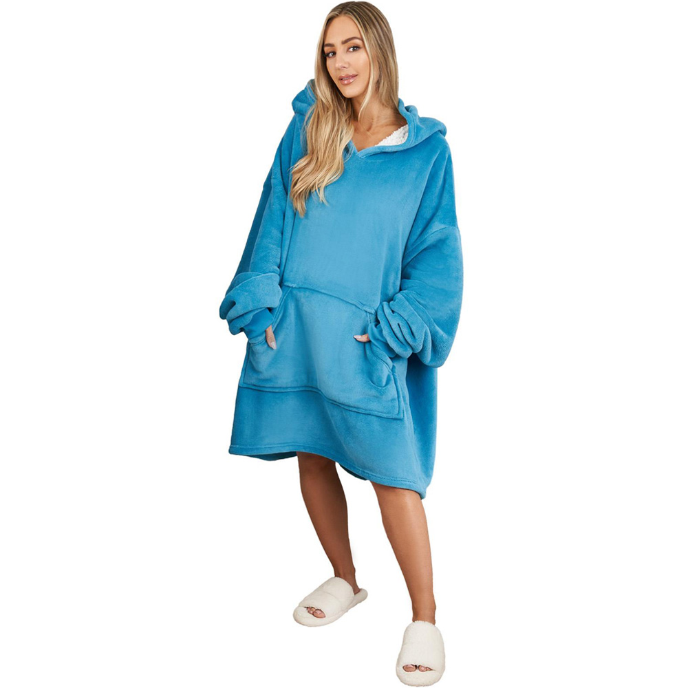 Sienna Sea Blue Sherpa Oversized Hoodie Blanket Image 1
