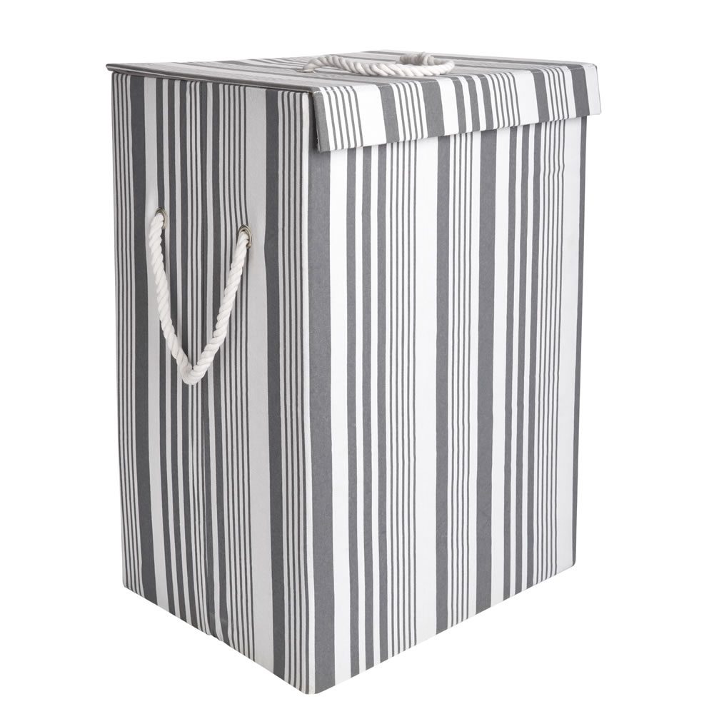 Wilko Grey Striped Laundry Bin Image 1