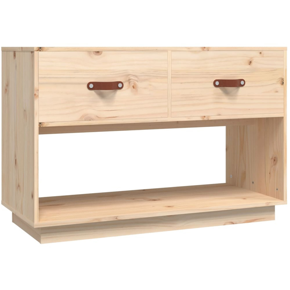 vidaXL 2 Drawer Single Open Shelf Natural Solid Wood Pine TV Cabinet Image 2