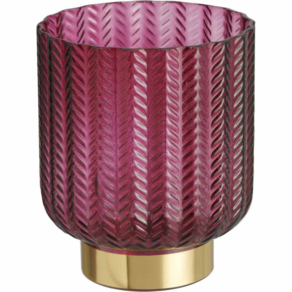 Wilko Burgundy Glass Candle Holder Image 2
