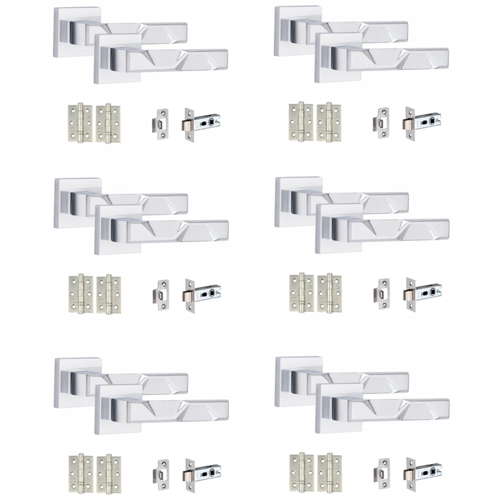 Golden Grace Polished Chrome Modern Nova Door Handle Set 6 Pack Image 1