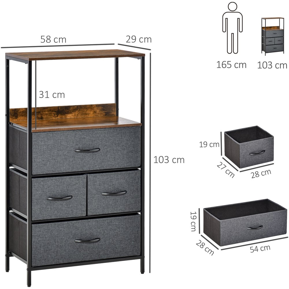 Portland 4 Drawer Black and Wood Effect Chest of Drawers Image 9