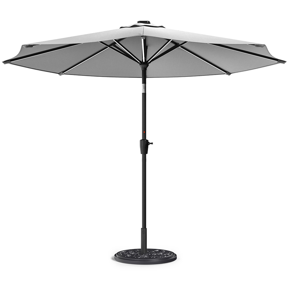 Living and Home Light Grey Solar LED Crank and Tilt Parasol with Cement Base 3m Image 1