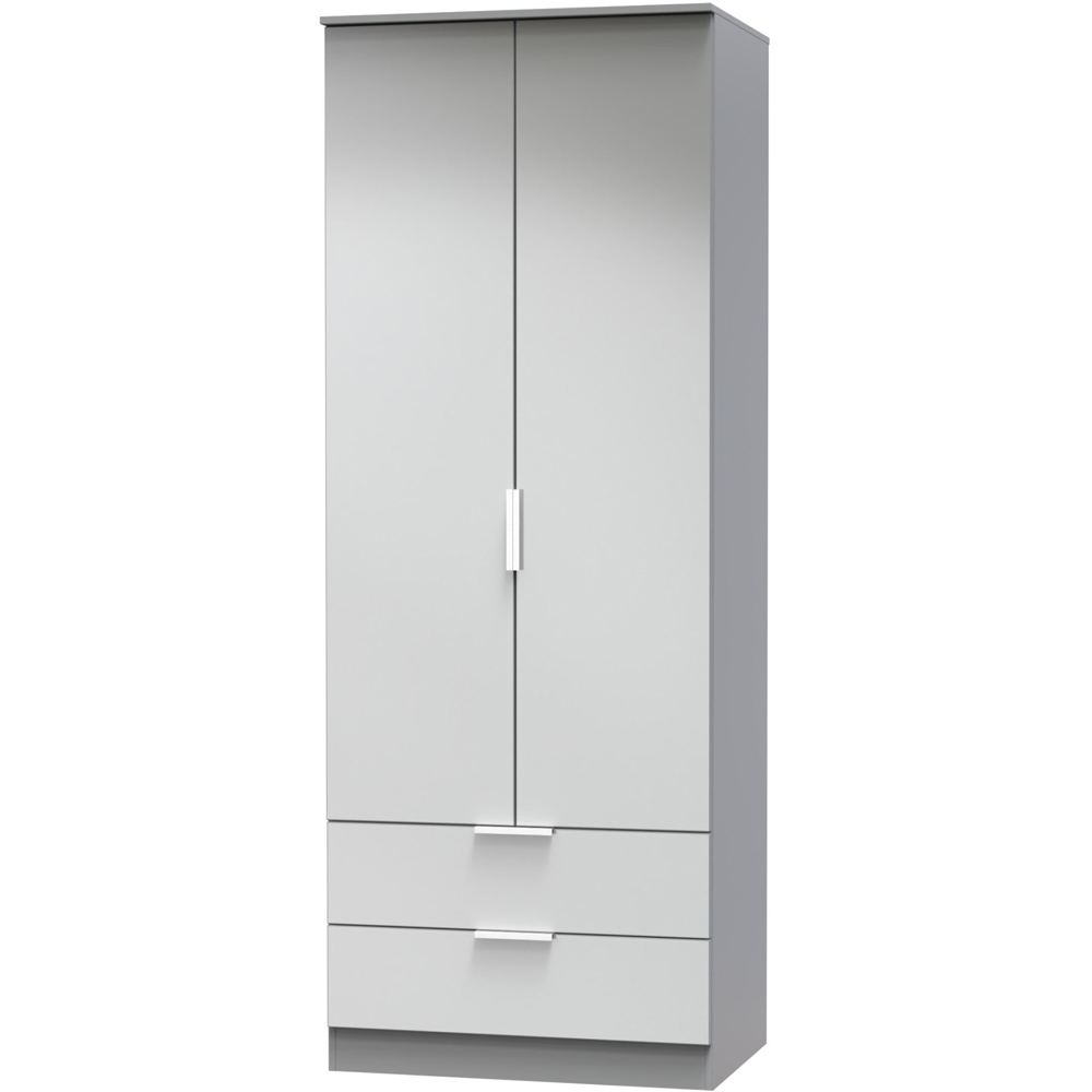 Crowndale Plymouth Ready Assembled 2 Door 2 Drawer Uniform Gloss and Dusk Grey Wardrobe Image 2