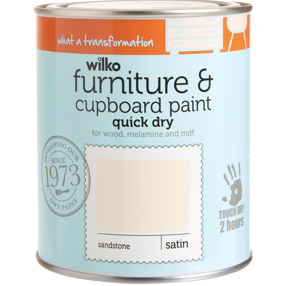Wilko Sandstone Quick Dry Satin Furniture and Cupb oard Paint 750ml Image 1