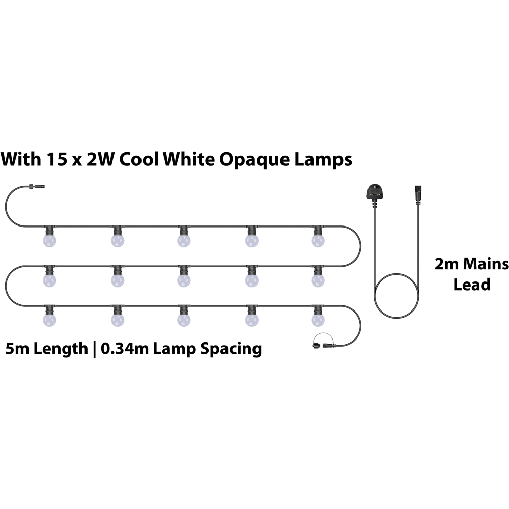 Eagle Connect Festoon 15 Cool White Opaque Lamps LED String Light 5m Image 4
