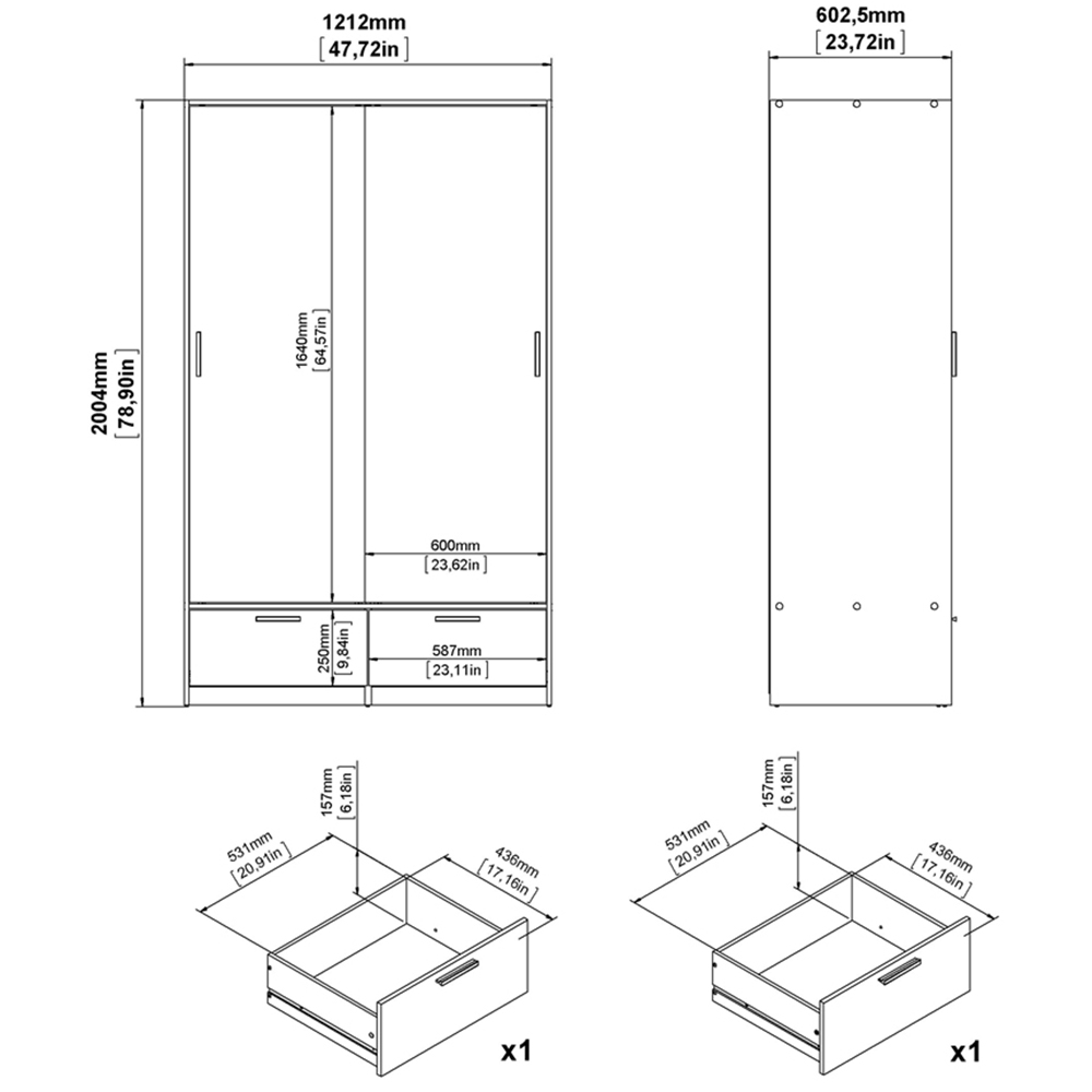 Florence Line 2 Door 2 Drawer Jackson Hickory Oak Wardrobe Image 7