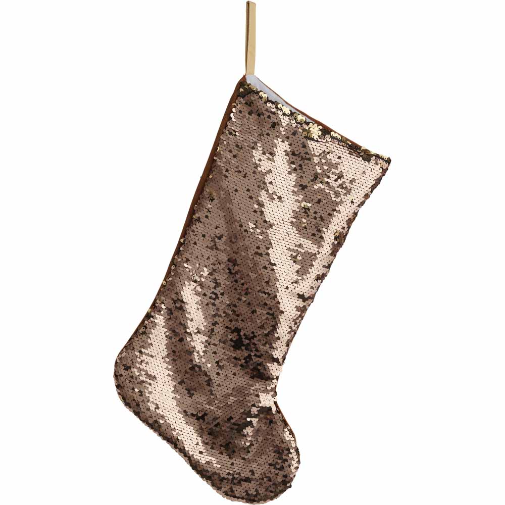 Wilko Cocktail Kisses Gold Sequinned Christmas Stocking Image 1