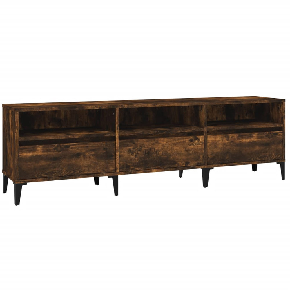 vidaXL 3 Drawer 3 Open Shelf Smoked Oak TV Cabinet with Black Legs Image 2