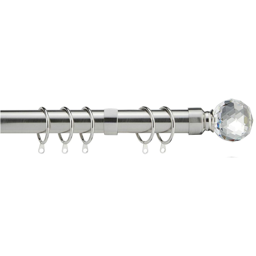 Home Treats 40 to 144cm Extendable Satin Nickel Metal Crystal Curtain Pole Image 1