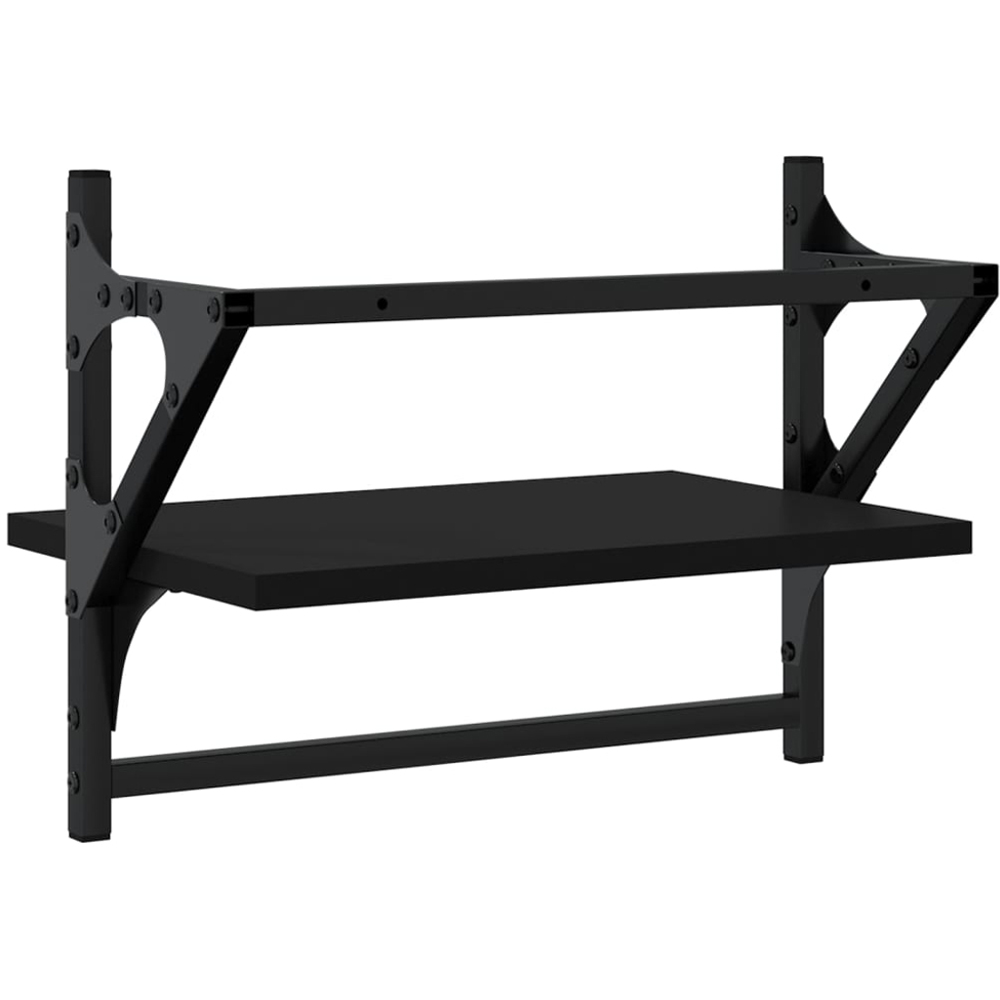 vidaXL 40cm Set of 2 Black Floating Wall Shelf with Bar Image 3