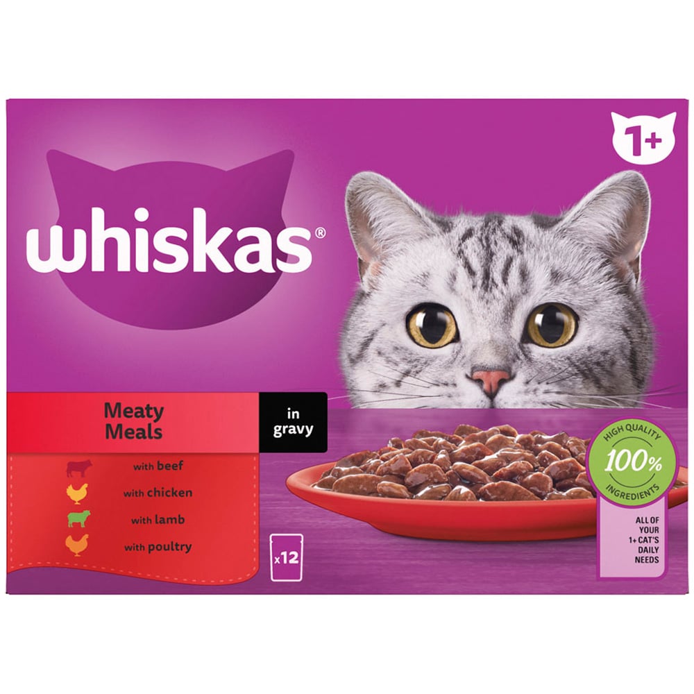 Whiskas Meaty Meals Selection in Gravy Adult Wet Cat Food Pouches 85g Case of 4 x 12 Pack Image 5