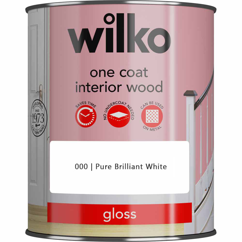 Wilko One Coat Interior Wood Pure Brilliant White Gloss Paint 750ml Image 2