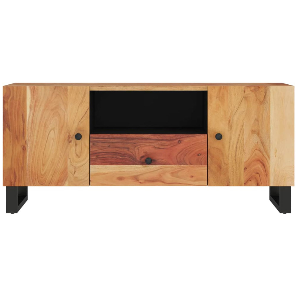 vidaXL 2 Door Single Drawer Brown Solid Wood Acacia TV Cabinet with Metal Stand Image 4