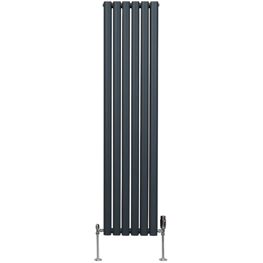 Monster Shop 4195BTU Anthracite Grey Oval Column Radiator and Valves 1600 x 360mm Image 1