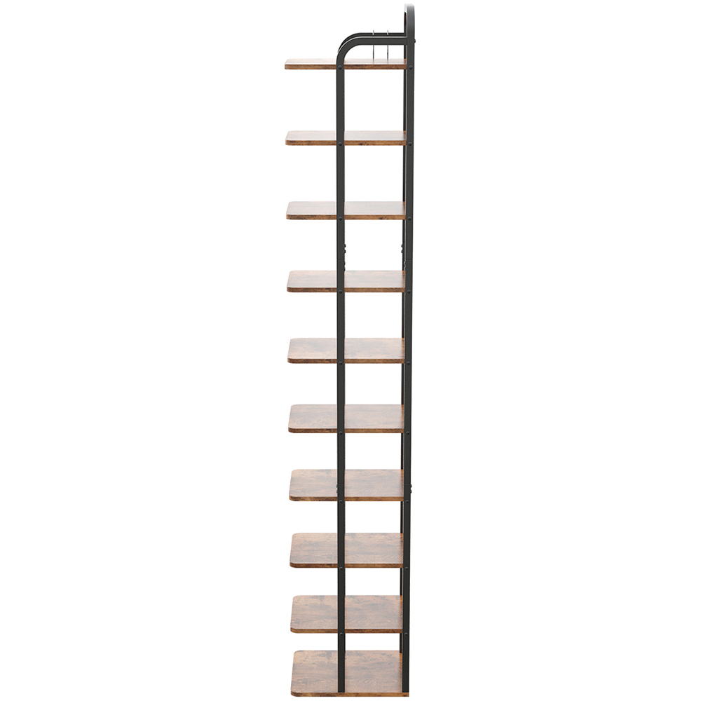 Living and Home 10 Shelf Wood Grain Finish Vintage Shoe Rack with Hooks Image 3