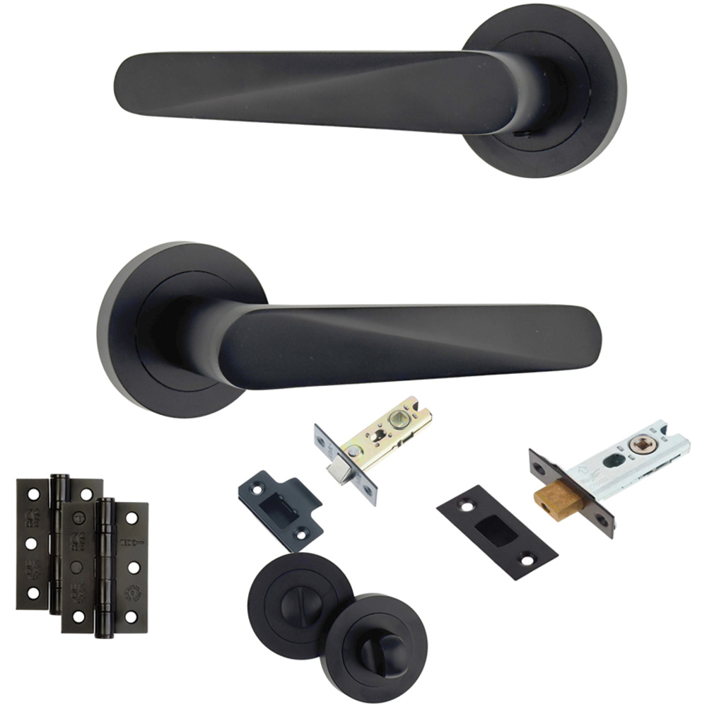 AXS Hardware Detroit Black Bathroom Door Handles on Rose 4 Pack Image 1