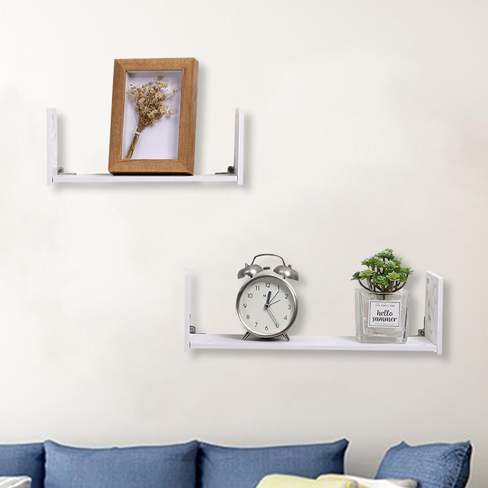 Living and Home 2 Pack White U Shaped Wall Hanging Shelves Image 7