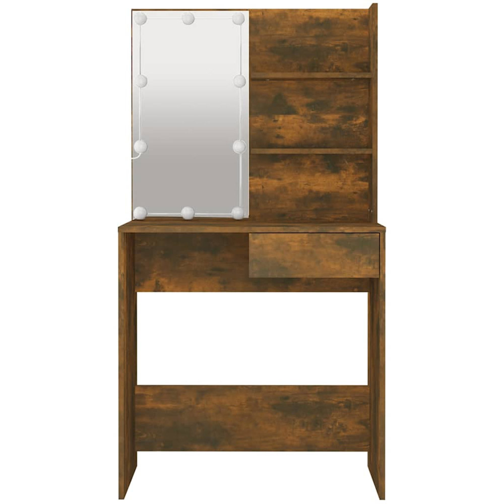 vidaXL Single Drawer 2 Shelf Brown Oak Dressing Table with LED Mirror Image 5