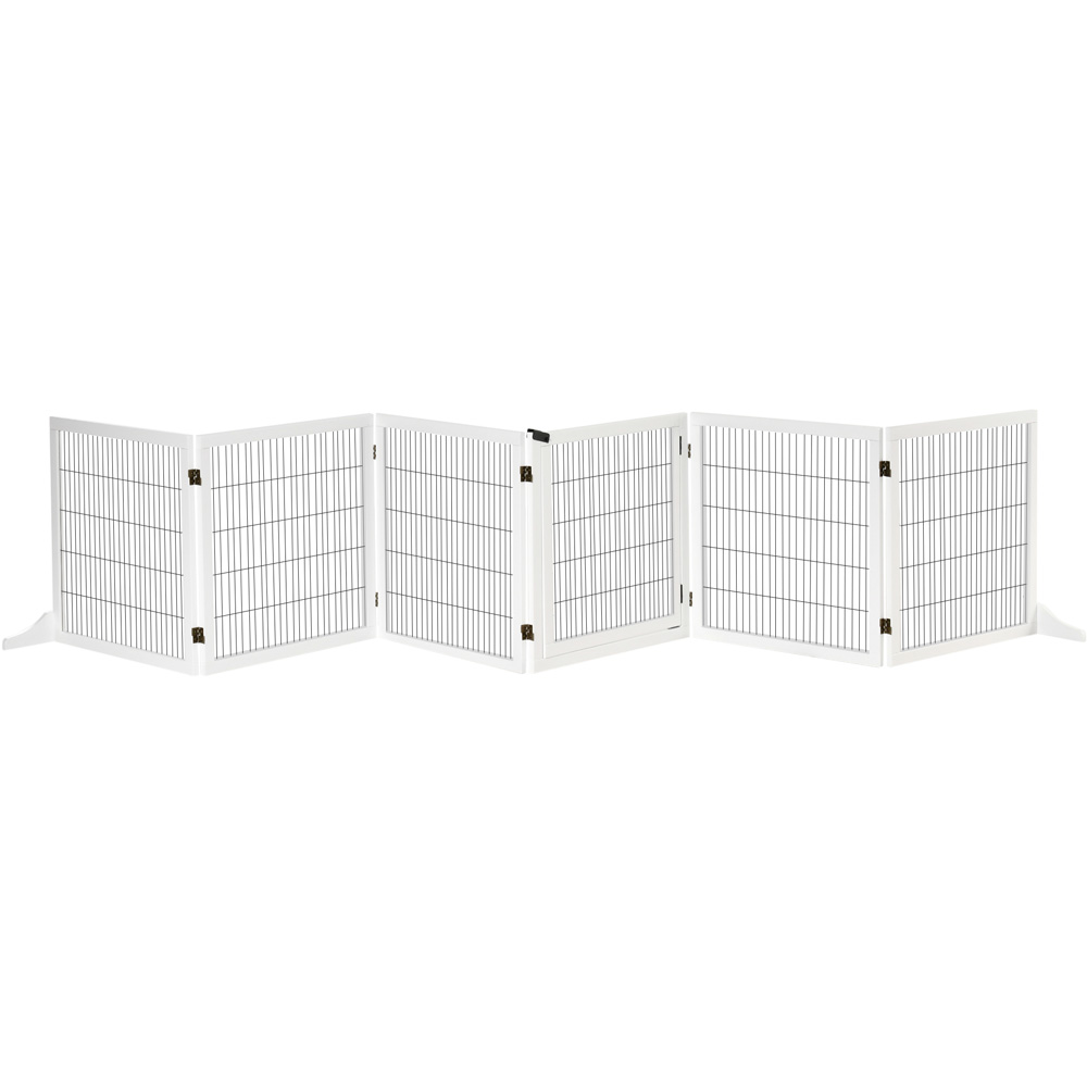 PawHut White 6 Panel Wooden Freestanding Foldable Pet Safety Gate Image 1