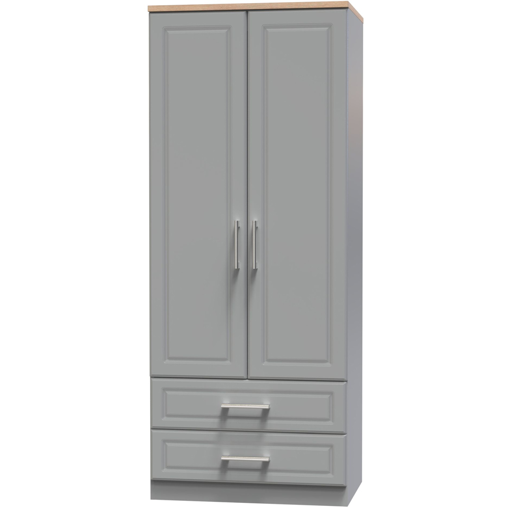 Crowndale Kent Ready Assembled 2 Door 2 Drawer Dusk Grey and Bardolino Oak Wardrobe Image 4
