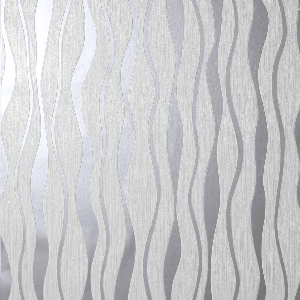 Arthouse Metallic Wave Glitter Wallpaper White/ Silver | Wilko