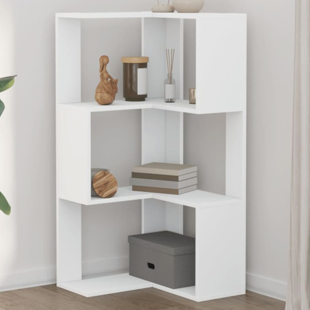 vidaXL 3 Shelf White Corner Bookcase Image 1