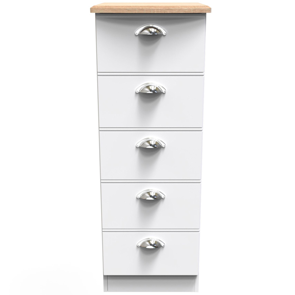 Crowndale Victoria 5 Drawer White Ash and Oak Chest of Drawers Image 2