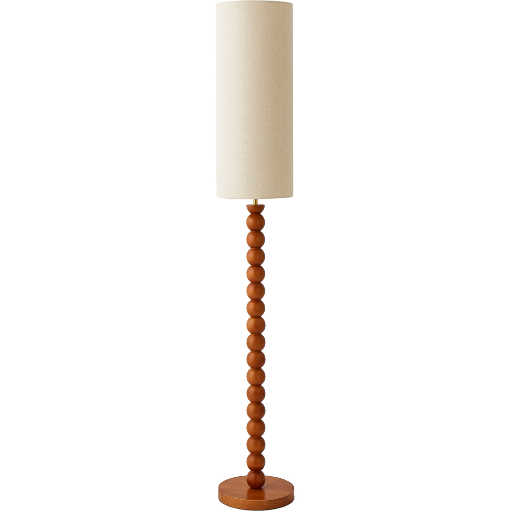 ValueLights Wyatt Natural Linen Tall Lamp Shade Walnut Wood Bobbin LED Floor Lamp Image 1