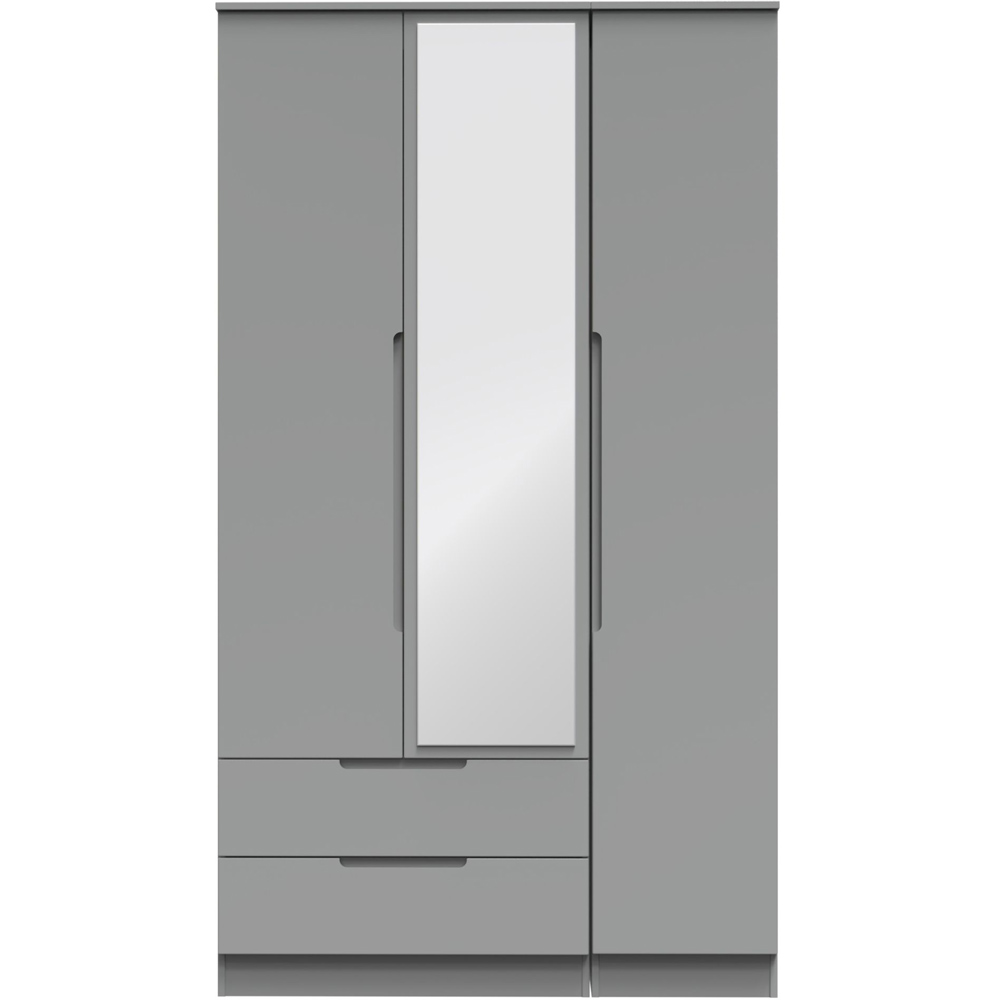 Crowndale Milan Ready Assembled 3 Door 2 Drawer Dusk Grey Tall Mirrored Wardrobe Image 2