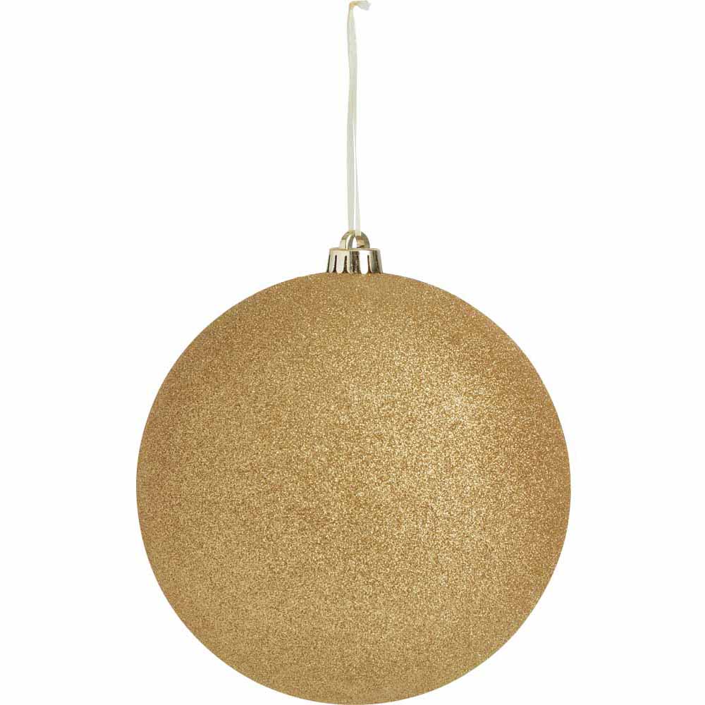 Wilko Traditional Gold Glitter Christmas Baubles 200mm 6 Pack Image 1