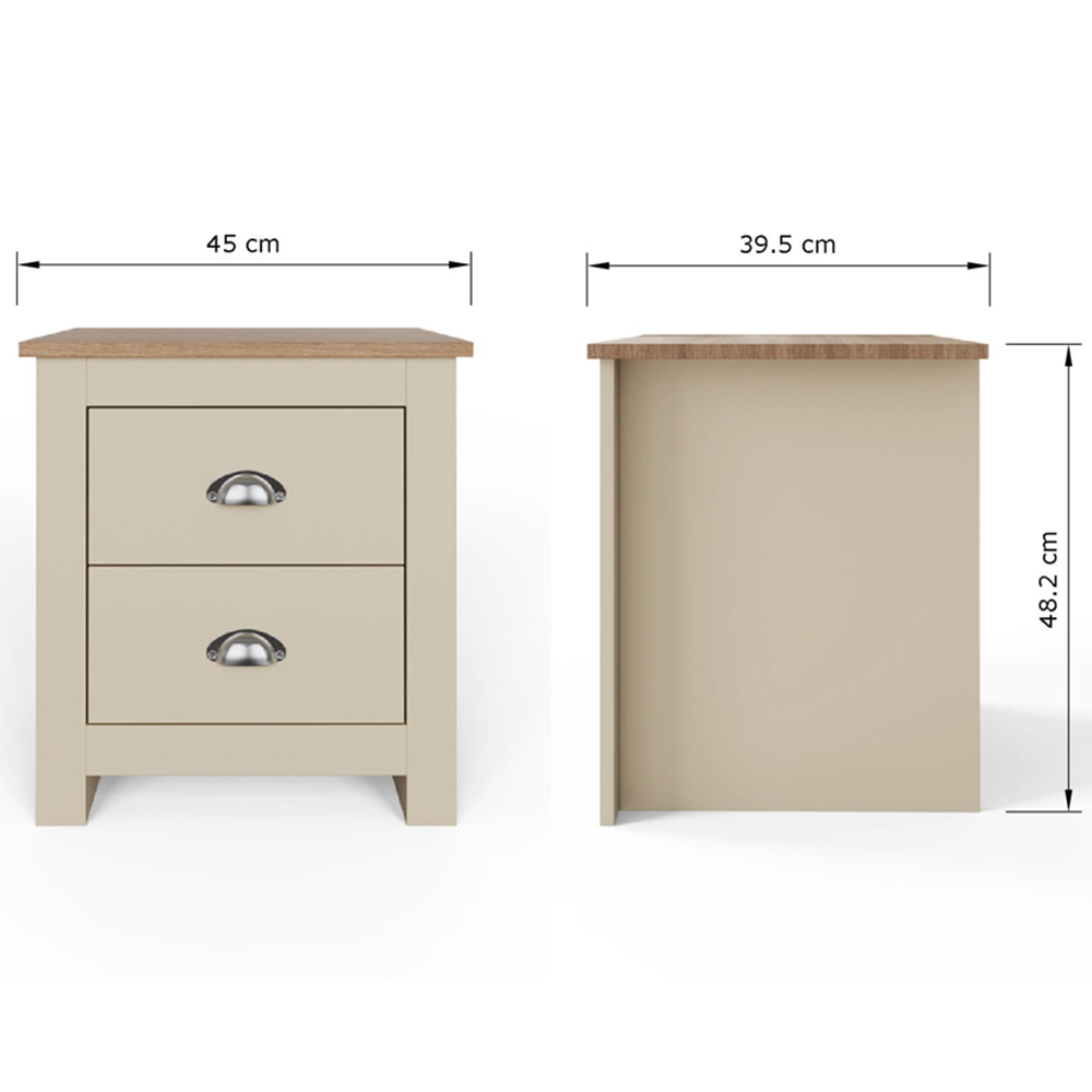 GFW Lancaster 2 Drawer Cream Bedside Table Image 9