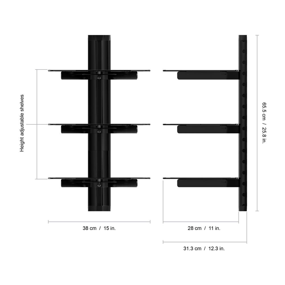 AVF 3 Tier Black AV Accessory Shelf Unit Image 5