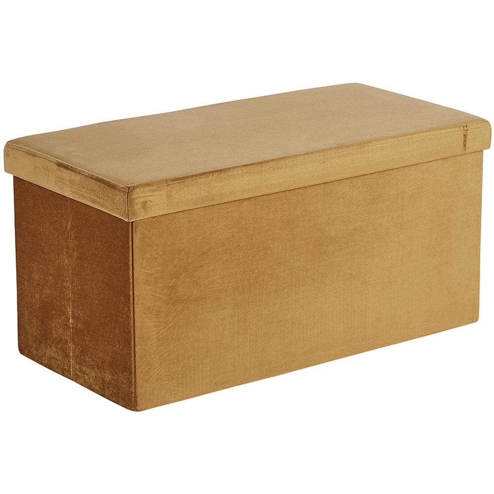Home Source Mustard Yellow Flat Velvet Storage Ottoman Image 2